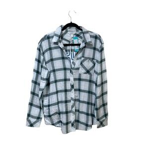 Market & Spruce Green White Plaid Rayon Button Down Shirt Womens Medium WGW10757